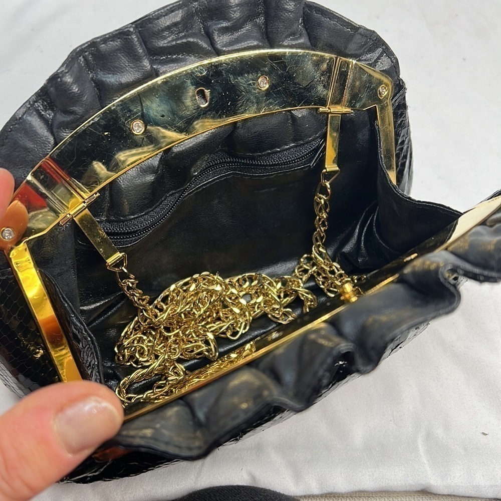 Black Python Gold Frame Evening Shoulder Clutch B… - image 8